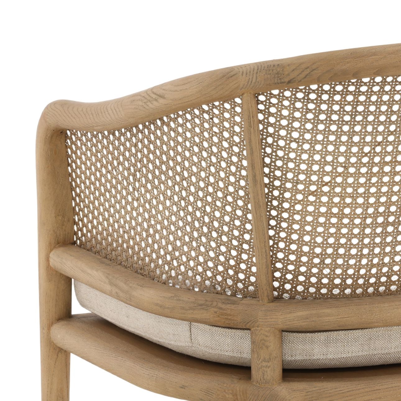 Beige and Natural Linen Fabric, Rattan and Ash Wood Chair 22.5 in Wide
