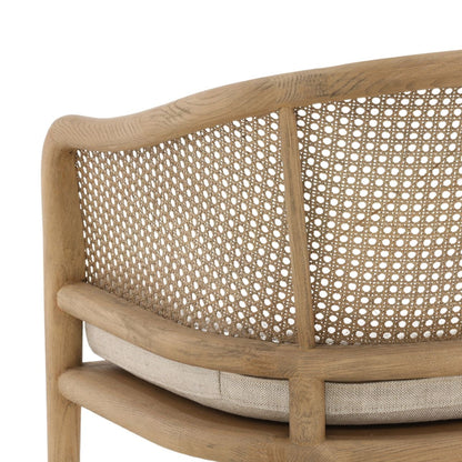 Beige and Natural Linen Fabric, Rattan and Ash Wood Chair 22.5 in Wide