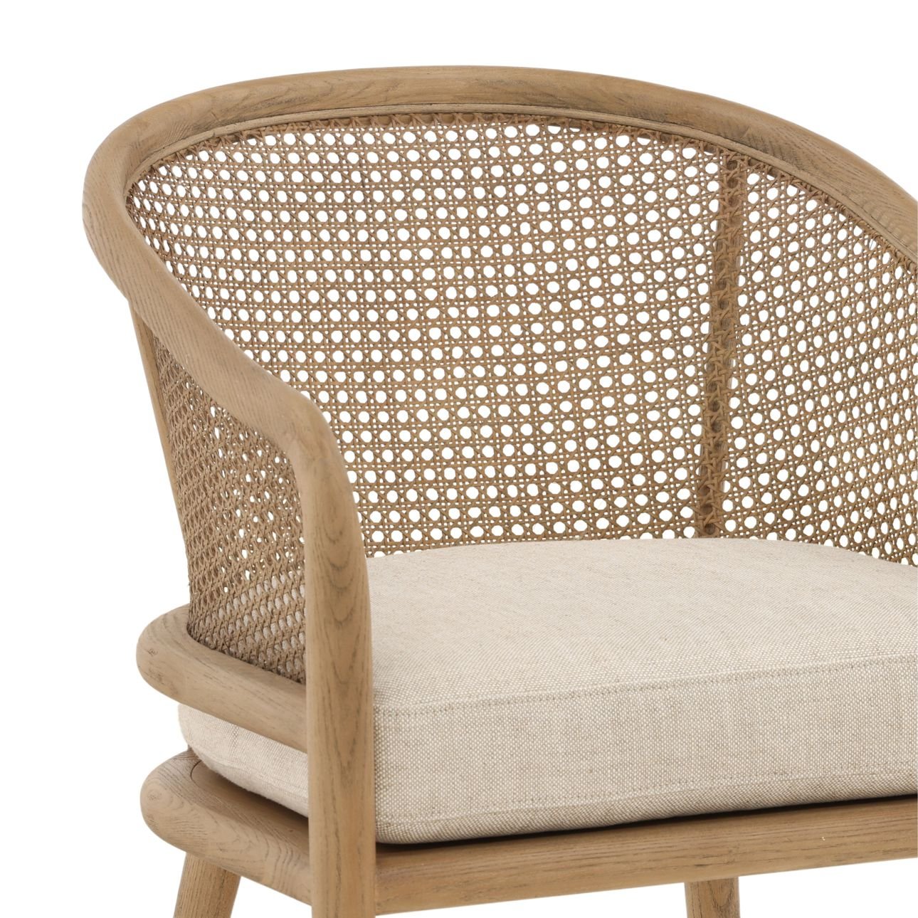 Beige and Natural Linen Fabric, Rattan and Ash Wood Chair 22.5 in Wide