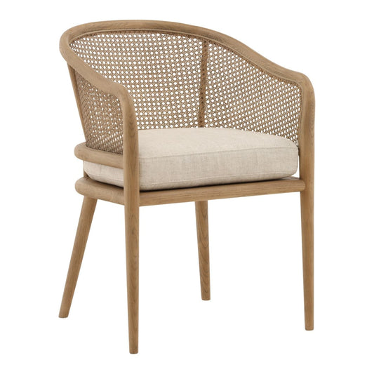 Beige and Natural Linen Fabric, Rattan and Ash Wood Chair 22.5 in Wide