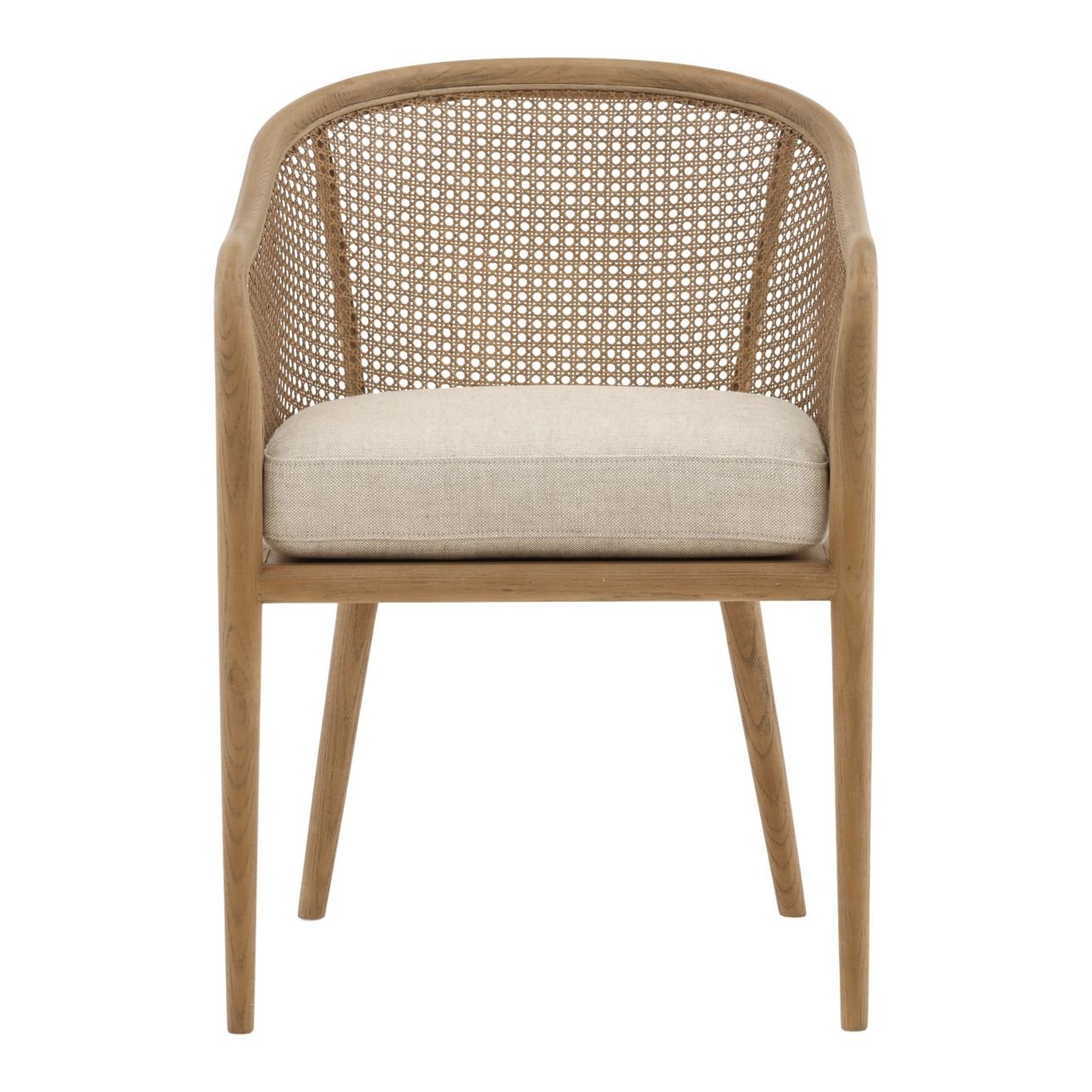 Beige and Natural Linen Fabric, Rattan and Ash Wood Chair 22.5 in Wide