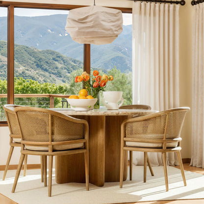Beige and Natural Linen Fabric, Rattan and Ash Wood Chair 22.5 in Wide
