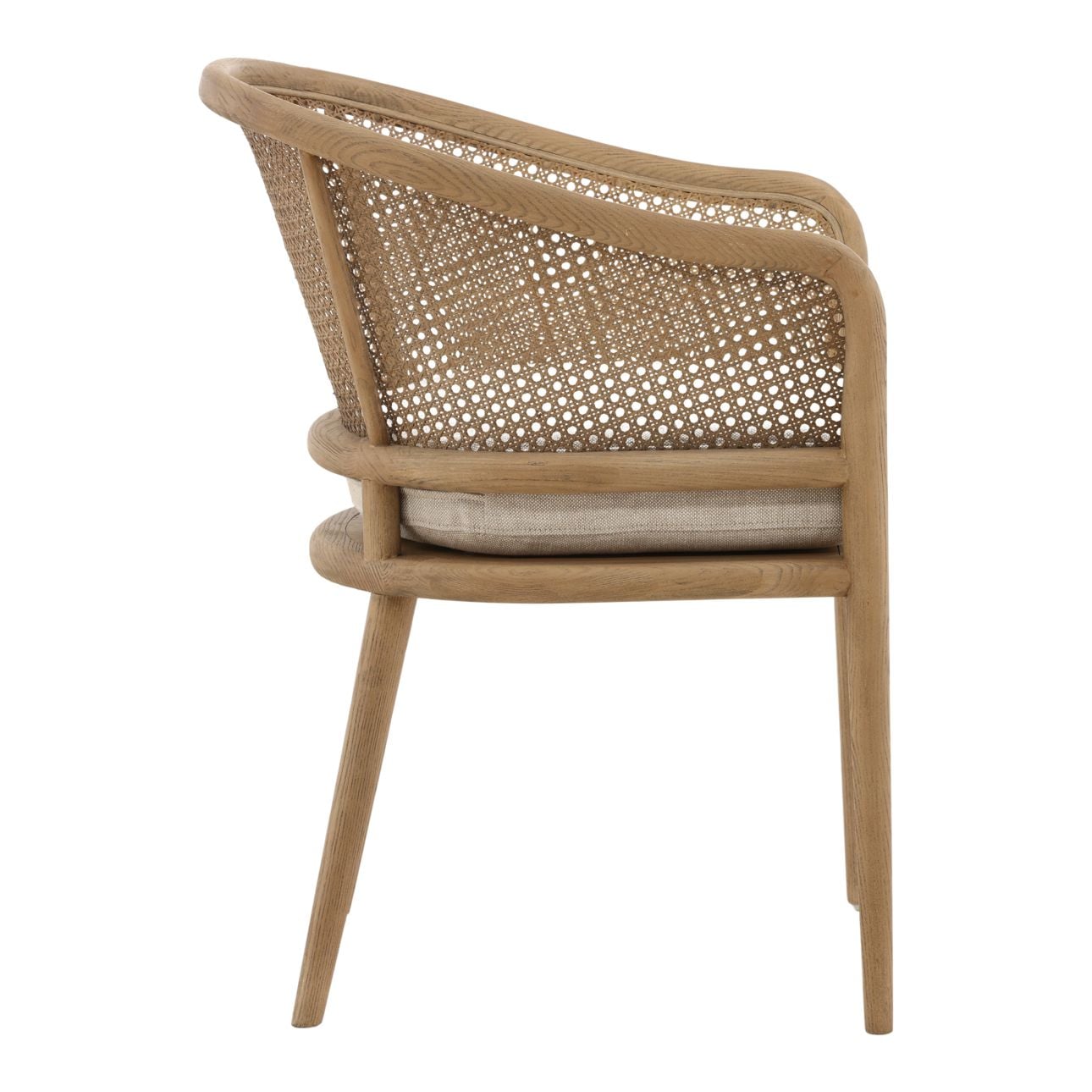 Beige and Natural Linen Fabric, Rattan and Ash Wood Chair 22.5 in Wide