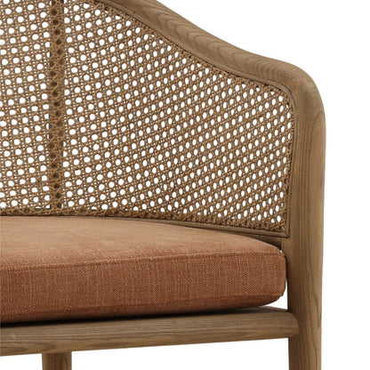 Artisan Basketweave Fabric, Rattan and Ash Wood Dining Chair