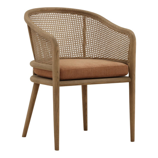 Artisan Basketweave Fabric, Rattan and Ash Wood Dining Chair