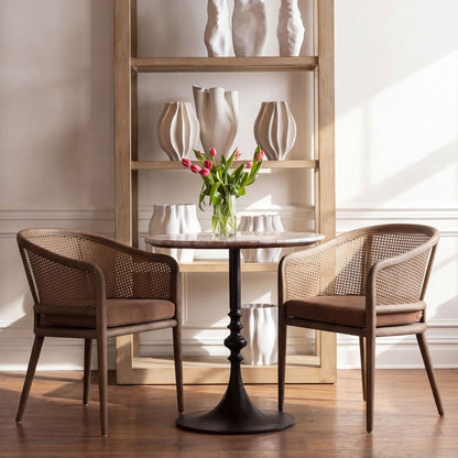 Artisan Basketweave Fabric, Rattan and Ash Wood Dining Chair