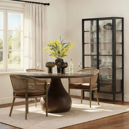 Artisan Basketweave Fabric, Rattan and Ash Wood Dining Chair