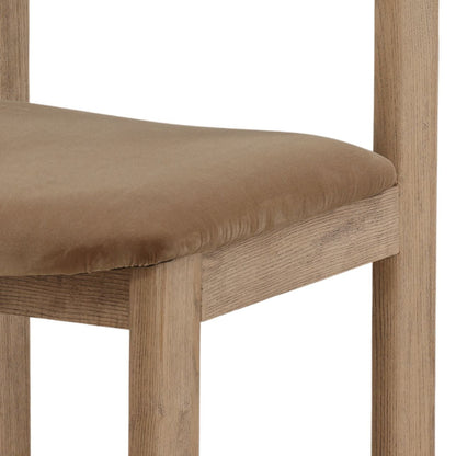 Light Brown Velvet and Ash Wood Chair 19.5 in Wide