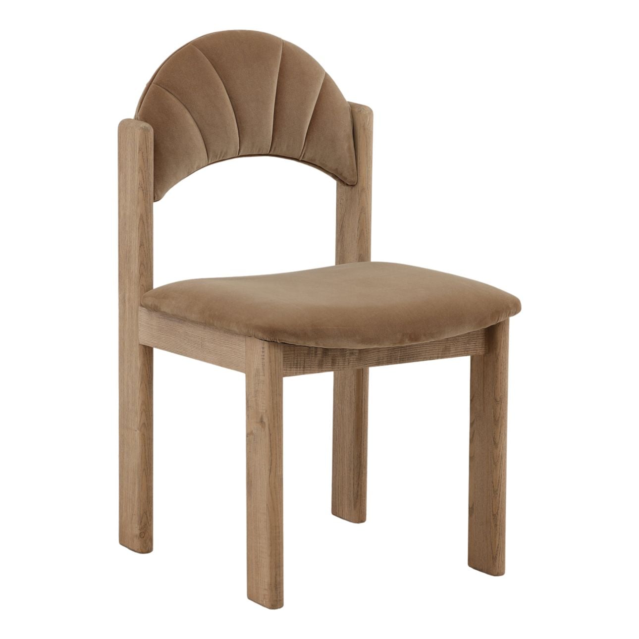 Light Brown Velvet and Ash Wood Chair 19.5 in Wide
