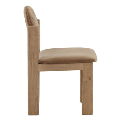 Light Brown Velvet and Ash Wood Chair 19.5 in Wide
