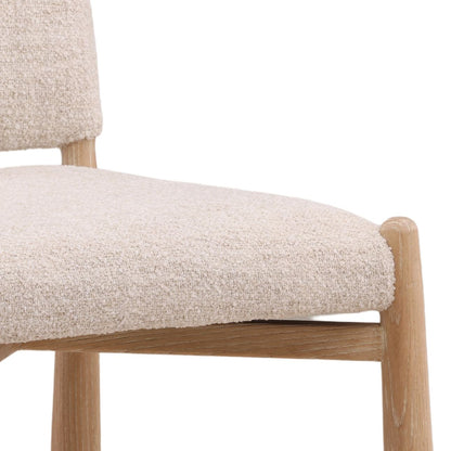Modern Basketweave Wool Blend Fabric and Ash Wood Dining Chair