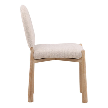 Modern Basketweave Wool Blend Fabric and Ash Wood Dining Chair