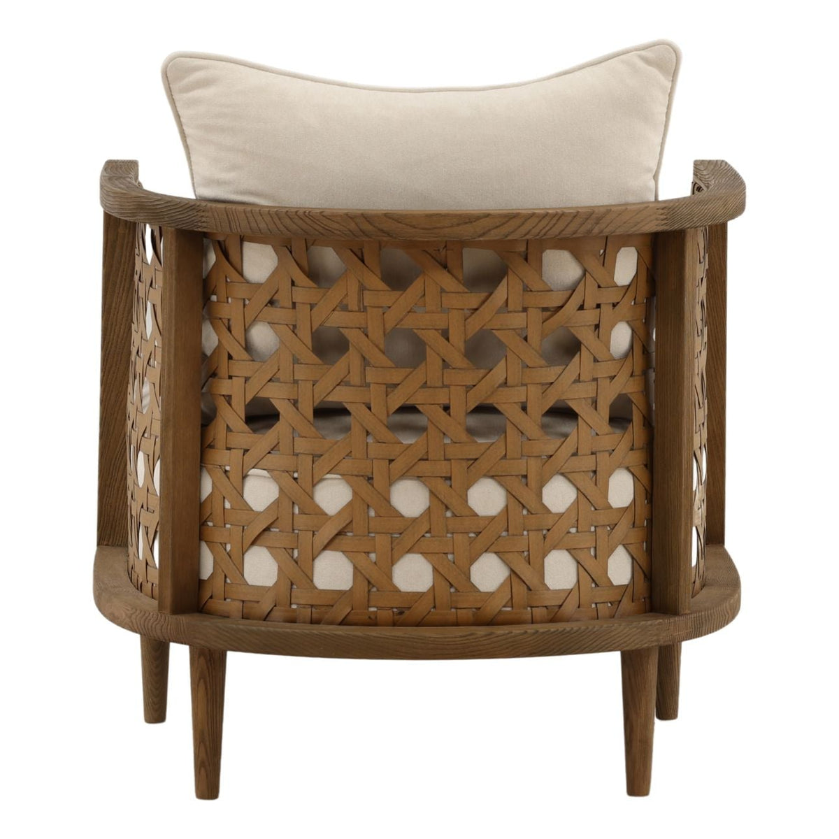 Modern Basketweave Wool Blend Fabric and Ash Wood Home Accent