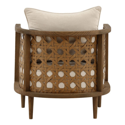 Modern Basketweave Wool Blend Fabric and Ash Wood Home Accent