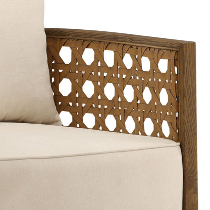 Modern Basketweave Wool Blend Fabric and Ash Wood Home Accent