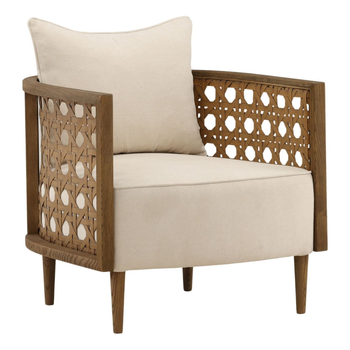 Modern Basketweave Wool Blend Fabric and Ash Wood Home Accent