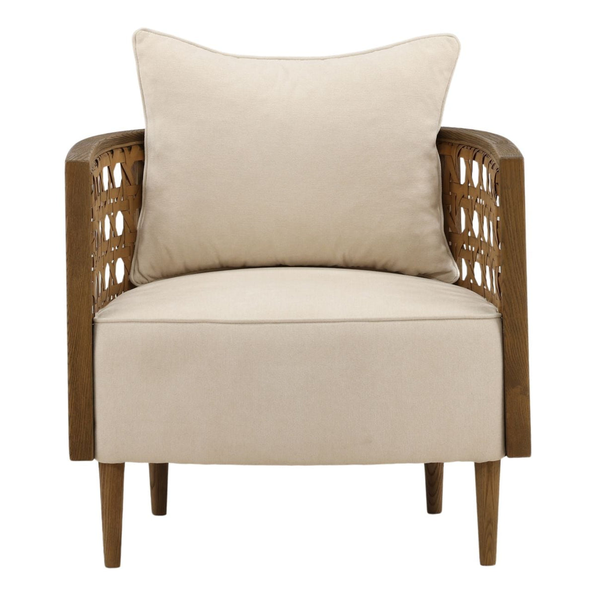 Modern Basketweave Wool Blend Fabric and Ash Wood Home Accent
