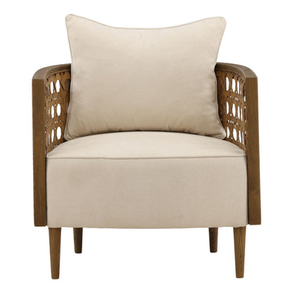 Modern Basketweave Wool Blend Fabric and Ash Wood Home Accent