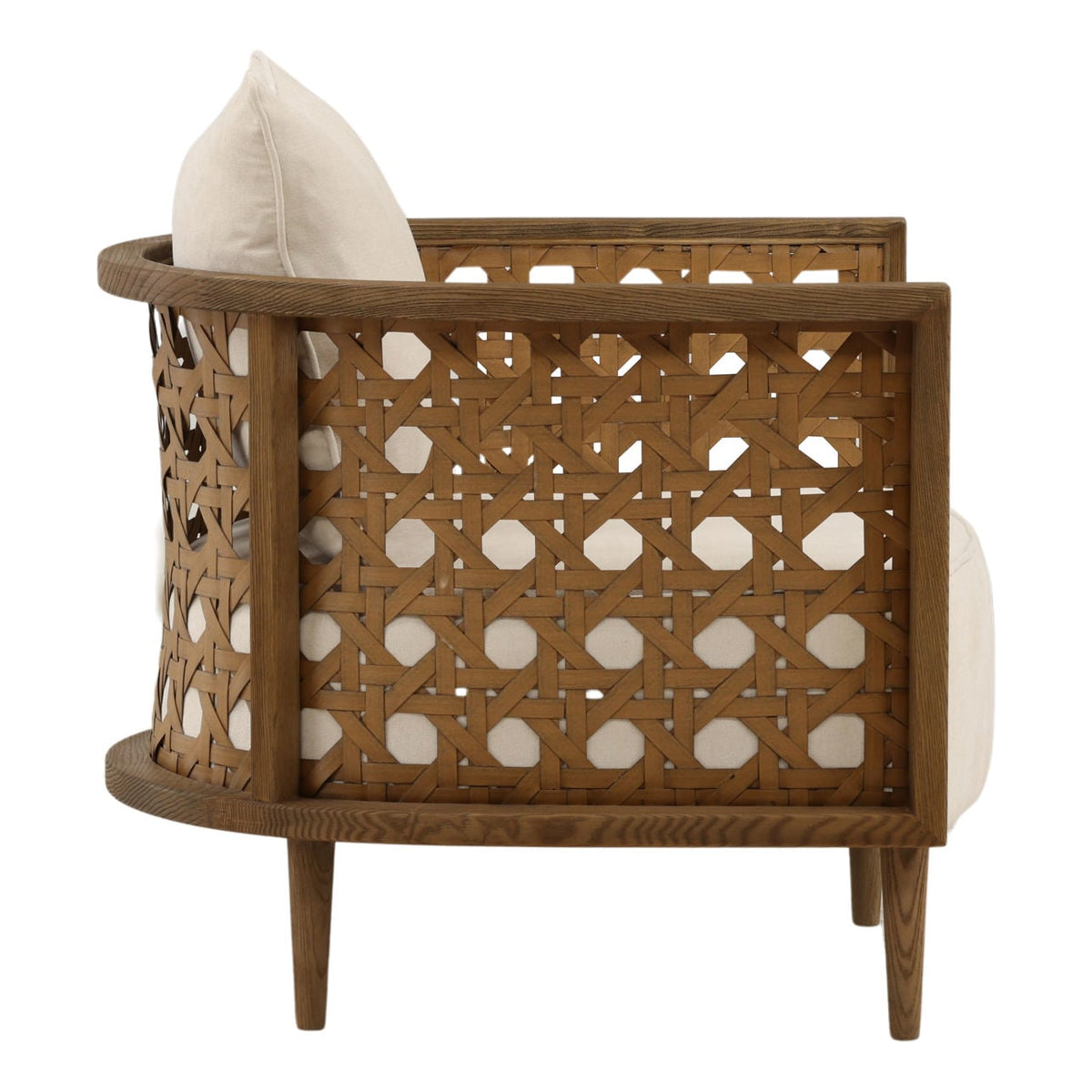Modern Basketweave Wool Blend Fabric and Ash Wood Home Accent