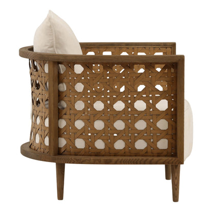 Modern Basketweave Wool Blend Fabric and Ash Wood Home Accent
