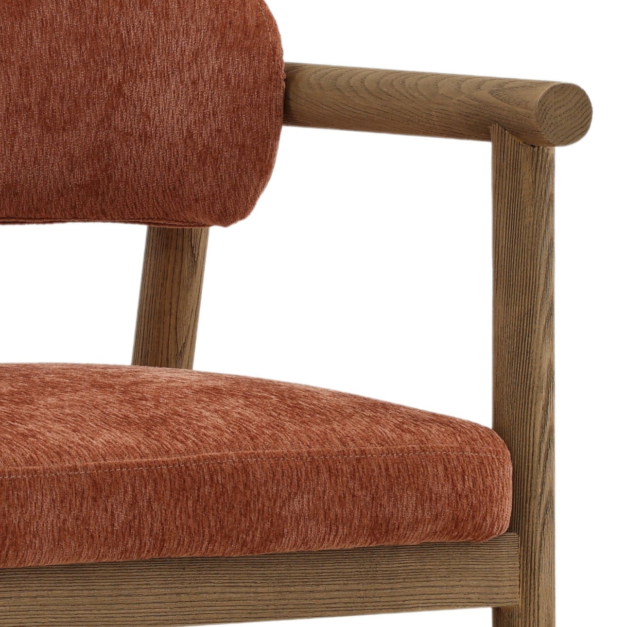 Clay and Natural Textured Chenille Fabric and Ash Wood Chair 22.5 in Wide