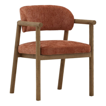 Clay and Natural Textured Chenille Fabric and Ash Wood Chair 22.5 in Wide