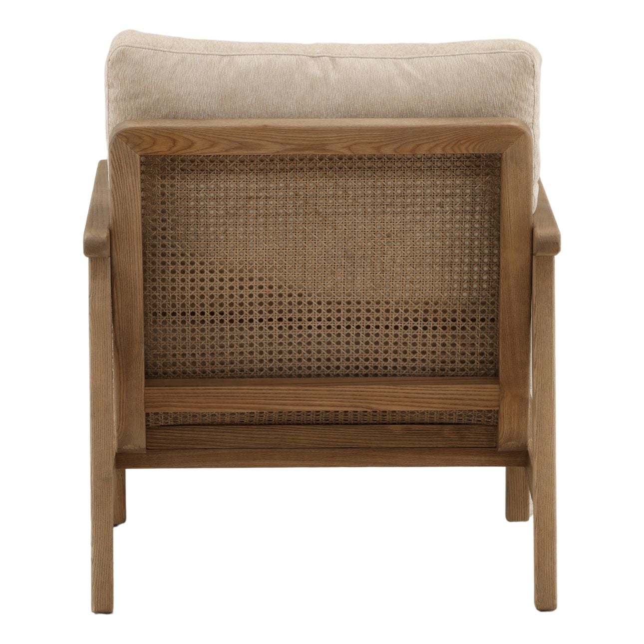 Sand and Natural Chenille Fabric, Rattan and Wood Chair 27 in Wide