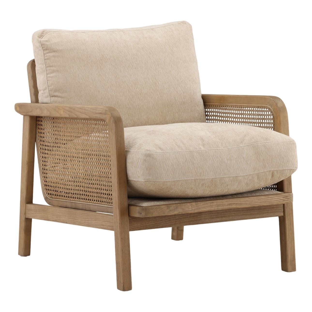 Sand and Natural Chenille Fabric, Rattan and Wood Chair 27 in Wide