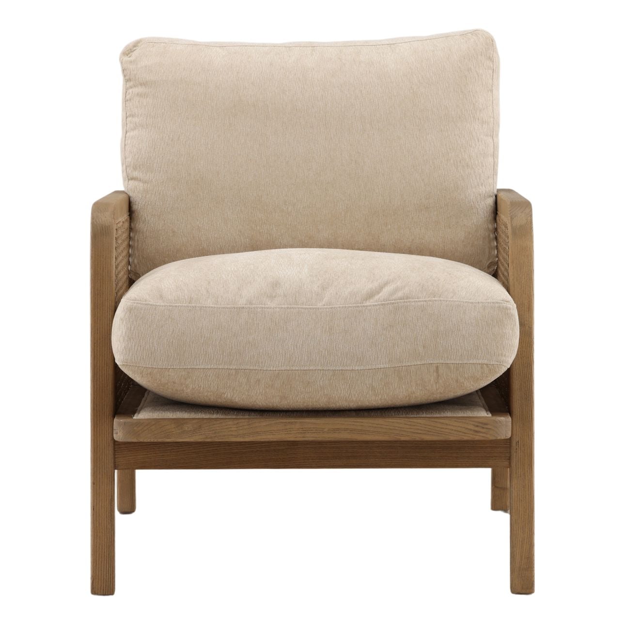 Sand and Natural Chenille Fabric, Rattan and Wood Chair 27 in Wide