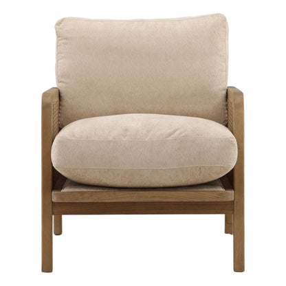 Sand and Natural Chenille Fabric, Rattan and Wood Chair 27 in Wide