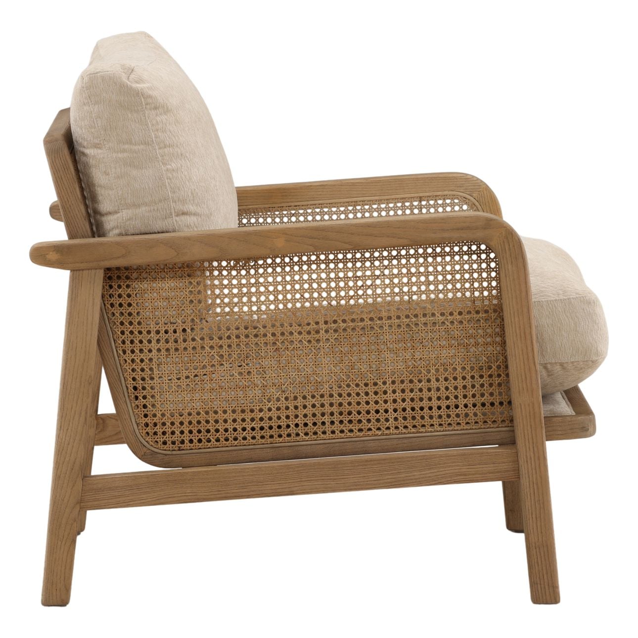 Sand and Natural Chenille Fabric, Rattan and Wood Chair 27 in Wide