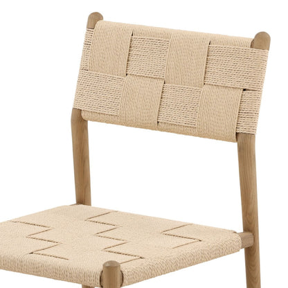 Natural and Light Brown Paper Cord Yarn and Ash Wood Chair 19 in Wide