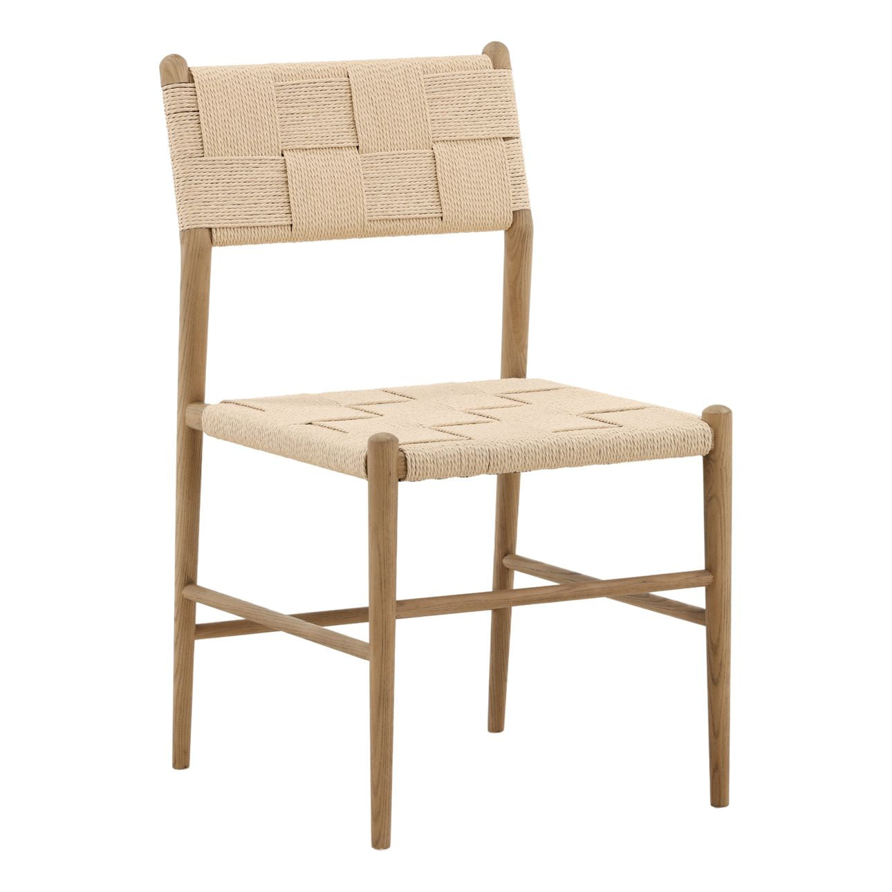 Natural and Light Brown Paper Cord Yarn and Ash Wood Chair 19 in Wide