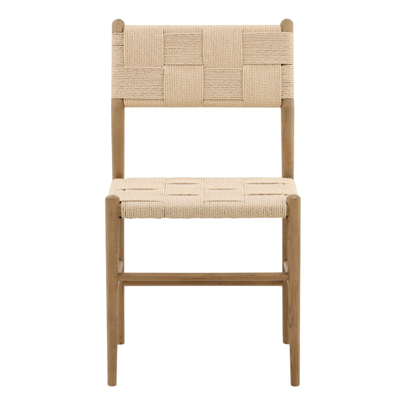 Natural and Light Brown Paper Cord Yarn and Ash Wood Chair 19 in Wide