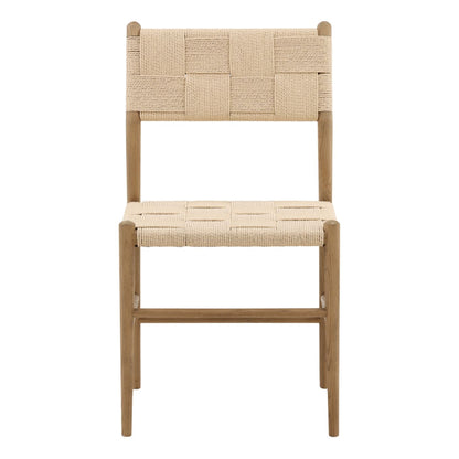 Natural and Light Brown Paper Cord Yarn and Ash Wood Chair 19 in Wide