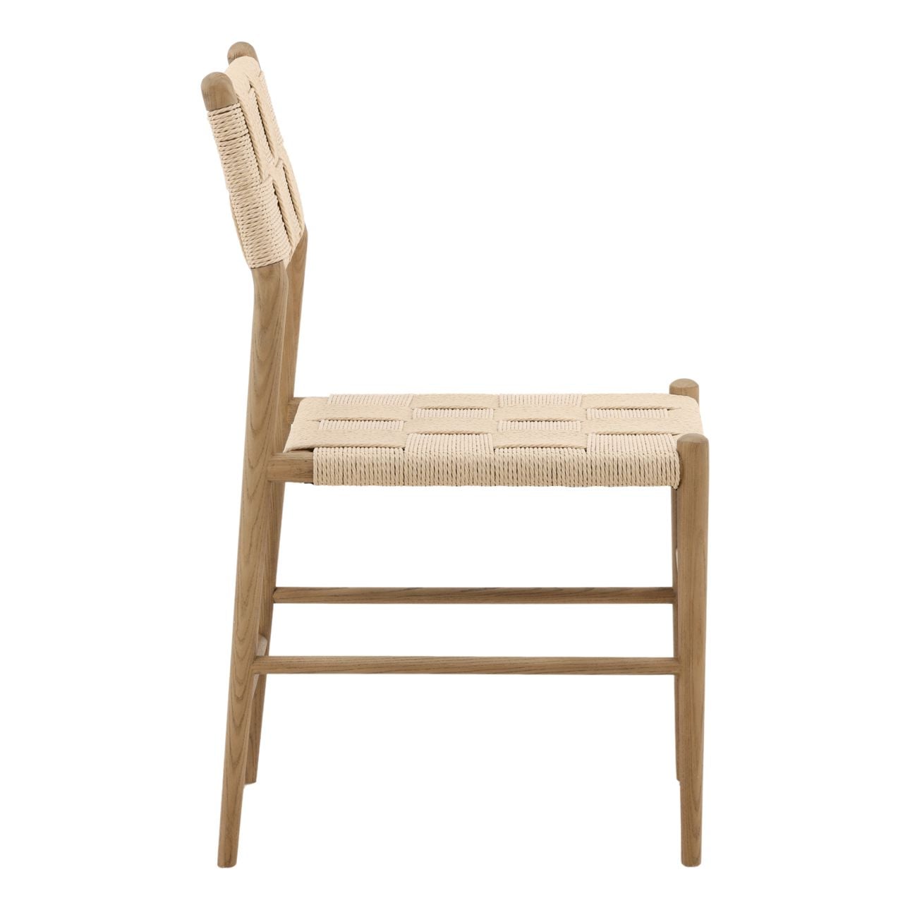Natural and Light Brown Paper Cord Yarn and Ash Wood Chair 19 in Wide
