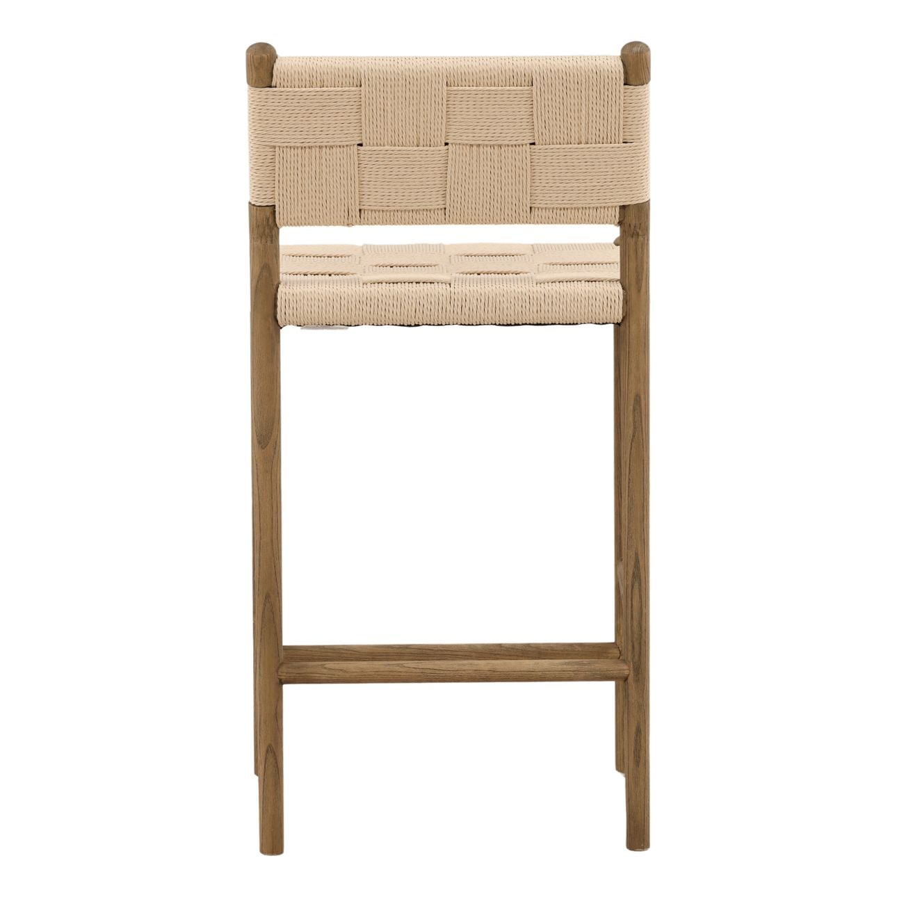 Natural and Light Brown Paper Cord Yarn and Ash Wood Stool 18.5 in Wide