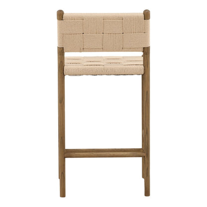 Natural and Light Brown Paper Cord Yarn and Ash Wood Stool 18.5 in Wide