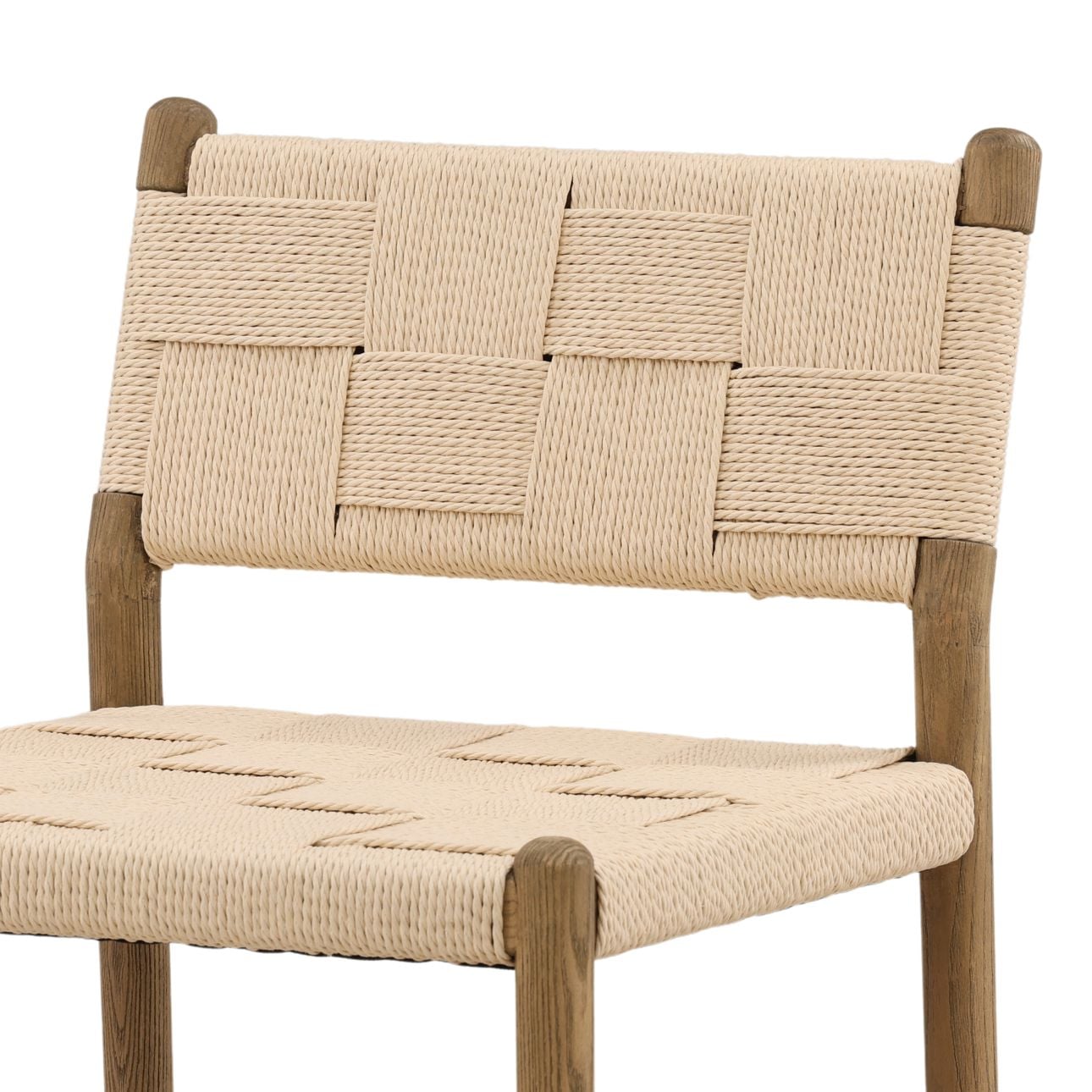 Natural and Light Brown Paper Cord Yarn and Ash Wood Stool 18.5 in Wide