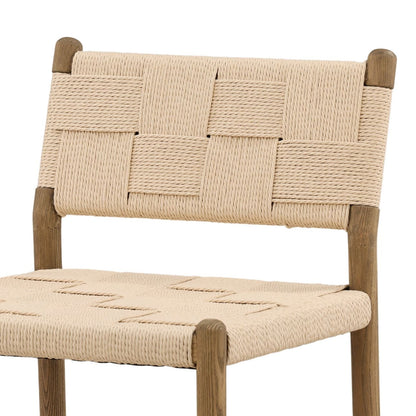 Natural and Light Brown Paper Cord Yarn and Ash Wood Stool 18.5 in Wide