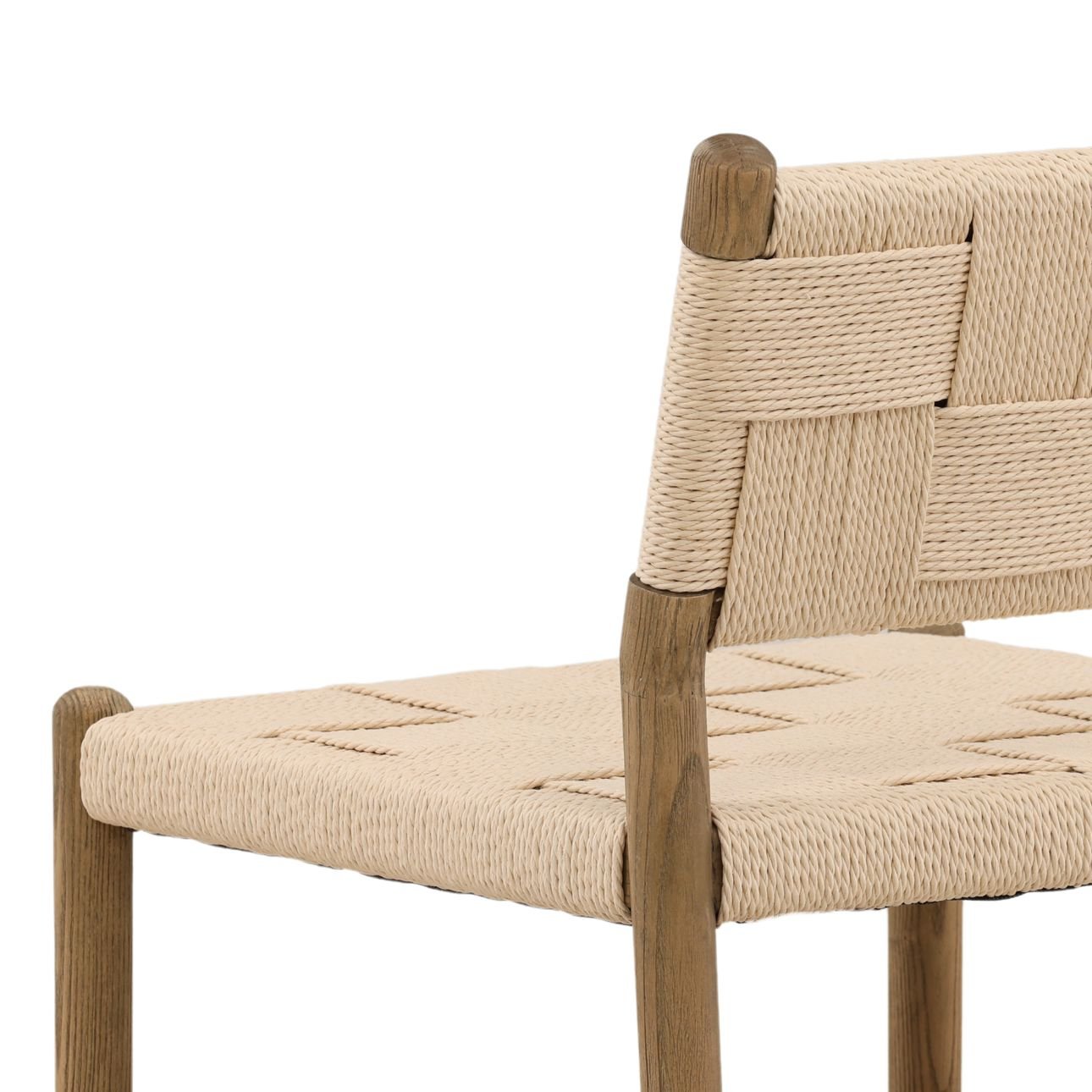 Natural and Light Brown Paper Cord Yarn and Ash Wood Stool 18.5 in Wide