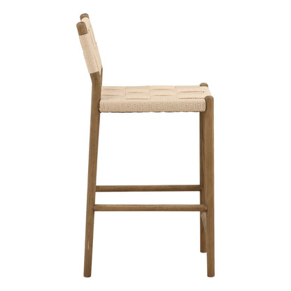 Natural and Light Brown Paper Cord Yarn and Ash Wood Stool 18.5 in Wide