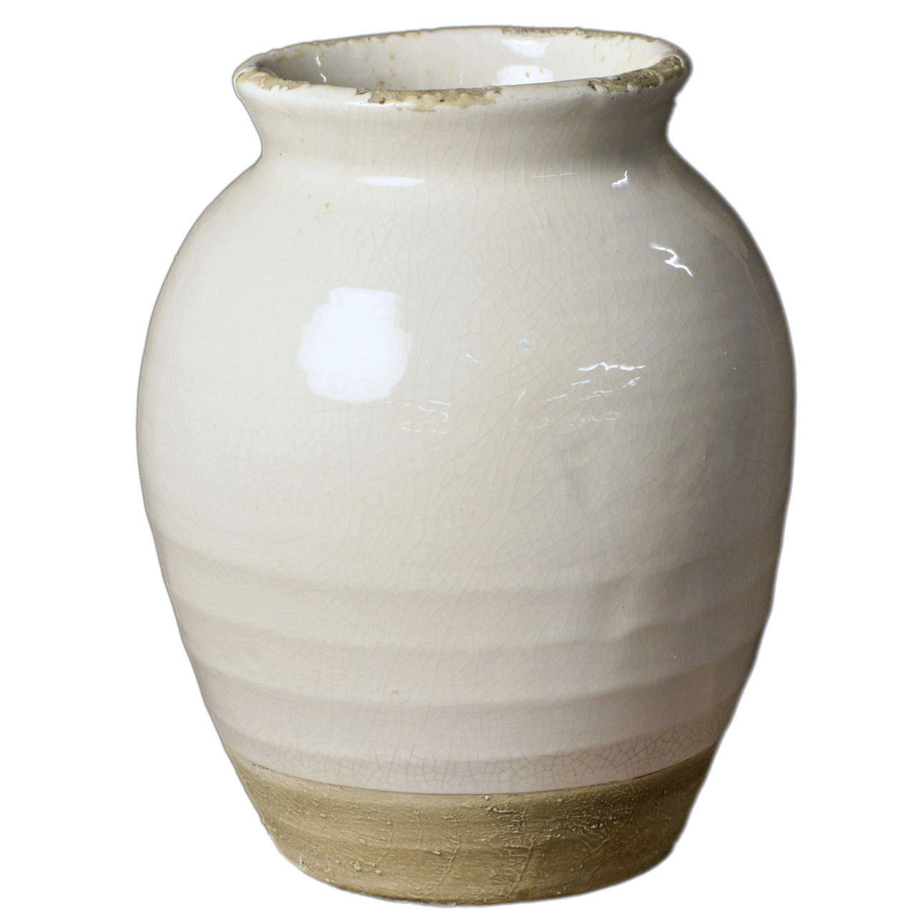 Off White and Natural Tone Terracotta Vase 10 in Wide