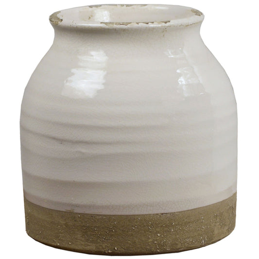Off White and Natural Tone Terracotta Vase 9 in Wide