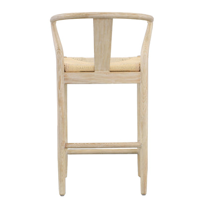 Light Bleached Natural Finish Solid Oak Wood Frame and Danish Paper Cord Stool 21 in Wide