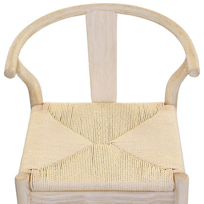 Light Bleached Natural Finish Solid Oak Wood Frame and Danish Paper Cord Stool 21 in Wide