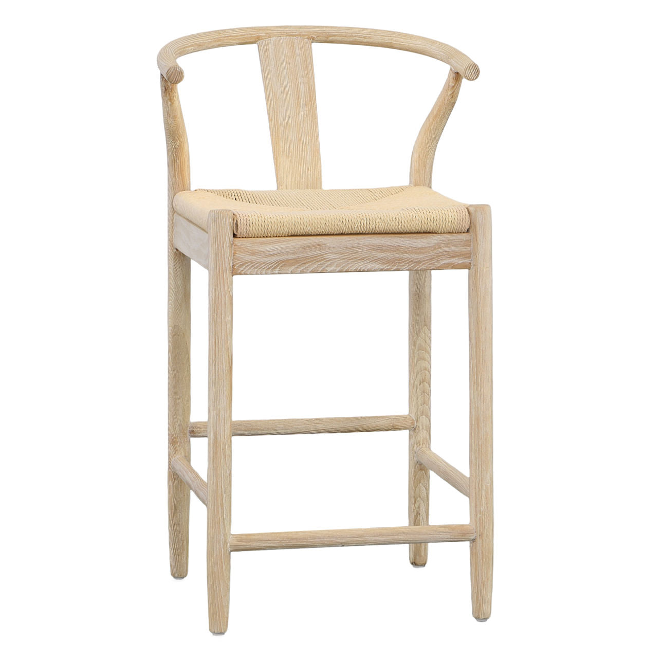 Light Bleached Natural Finish Solid Oak Wood Frame and Danish Paper Cord Stool 21 in Wide