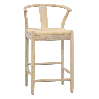 Light Bleached Natural Finish Solid Oak Wood Frame and Danish Paper Cord Stool 21 in Wide