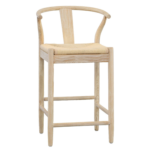 Light Bleached Natural Finish Solid Oak Wood Frame and Danish Paper Cord Stool 21 in Wide