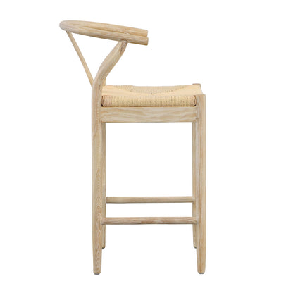 Light Bleached Natural Finish Solid Oak Wood Frame and Danish Paper Cord Stool 21 in Wide